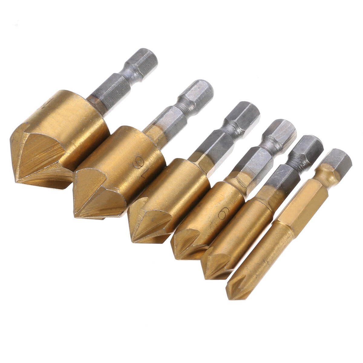 6Pcs 1/4 6mm-19mm Hex Shank HSS 5 Flute Countersink Drill Bit Set 90° Degree