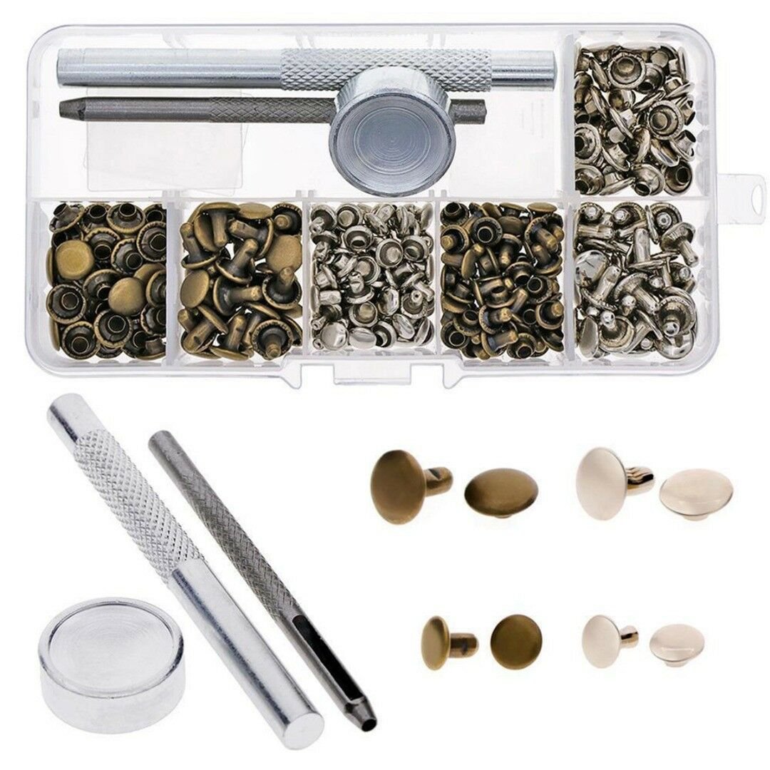 120 Set Leather Repairing Rivets Tubular Metal Stud Single with Fixing Tool Kit