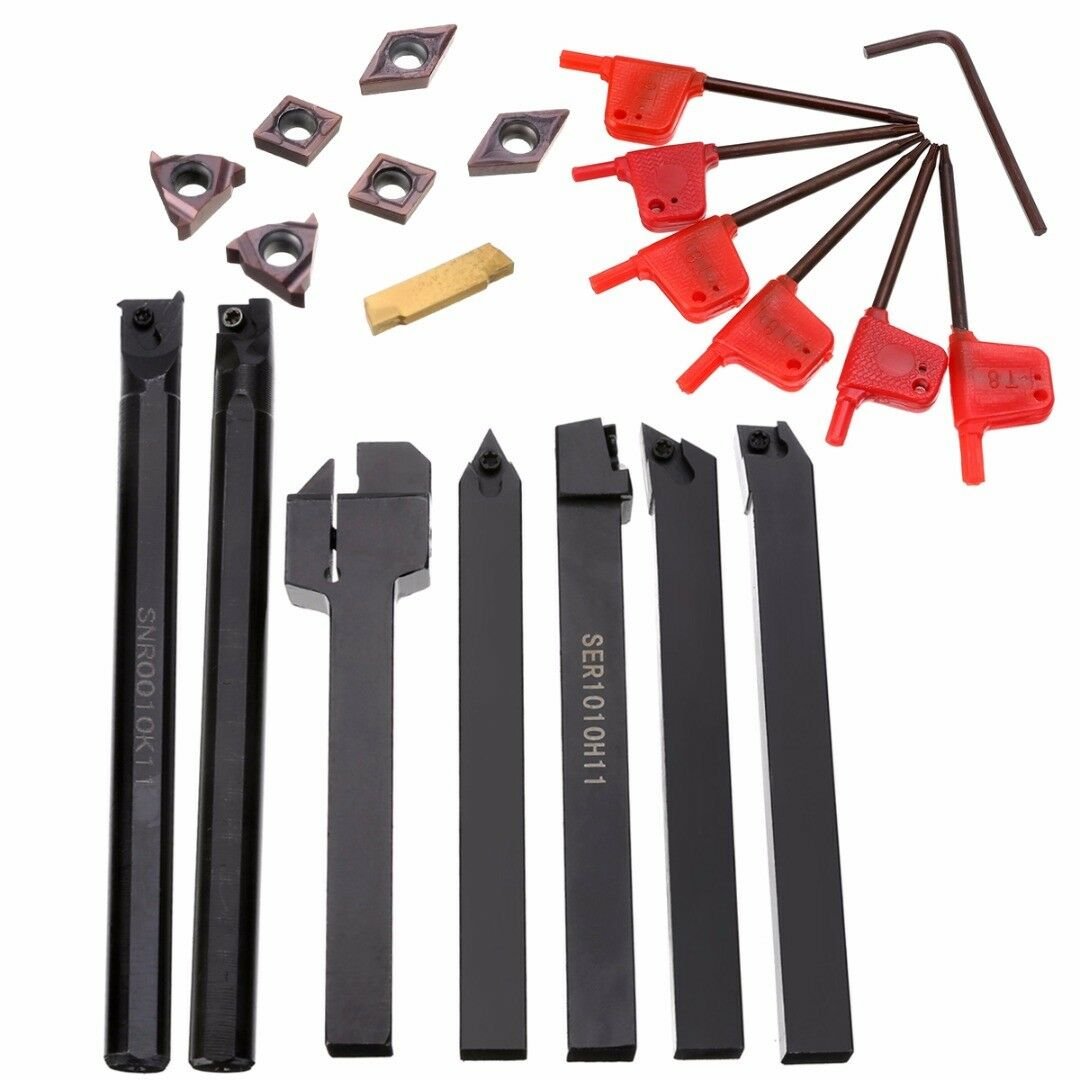 7pcs/Set 10mm Metal Lathe Turning Tool Holder Boring Bar + 7pcs Carbide Inserts