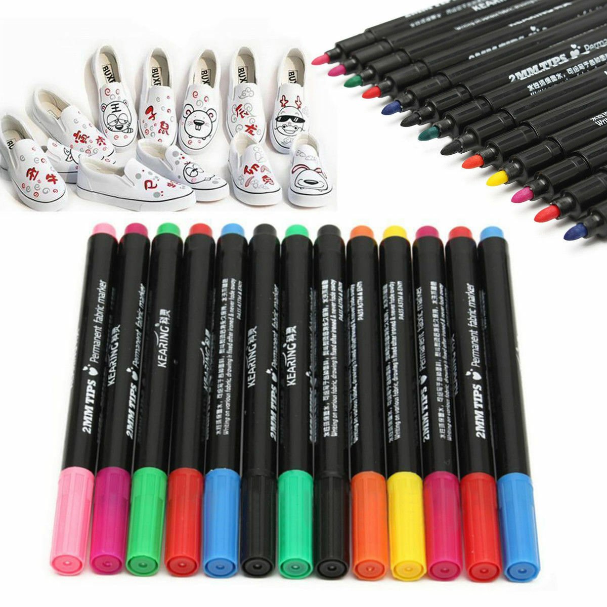 13pcs Fabric Marker Paint Pens Permanent For DIY Textile Clothes T-Shirt Shoes
