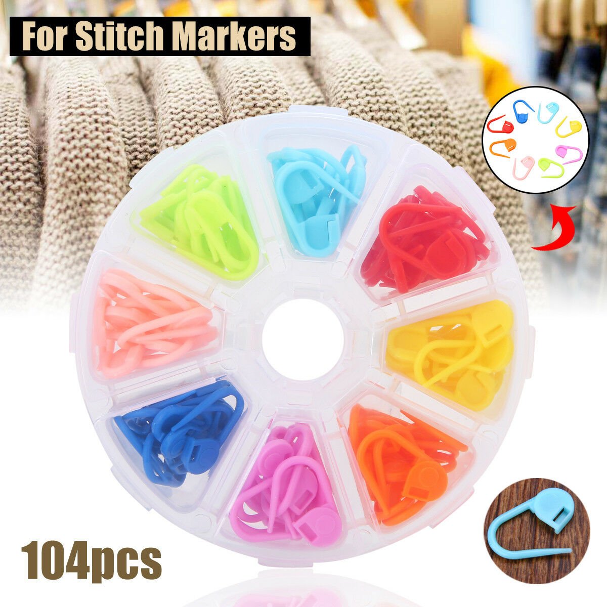 104pcs/set Amazing Knitting Crochet Locking Stitch Needle Clip Markers Holder