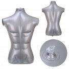 PVC Plastic Male Inflatable Torso Form Mannequin Model w/ 1 S Shape Hook Silver