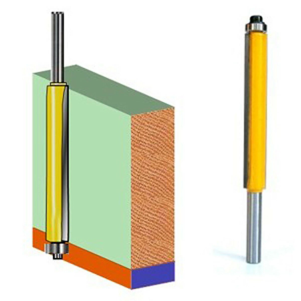 1/4" Shank 3/8" Cutting Diameter 2"/ 3" Height Extra Long Flush Trim Router Bit