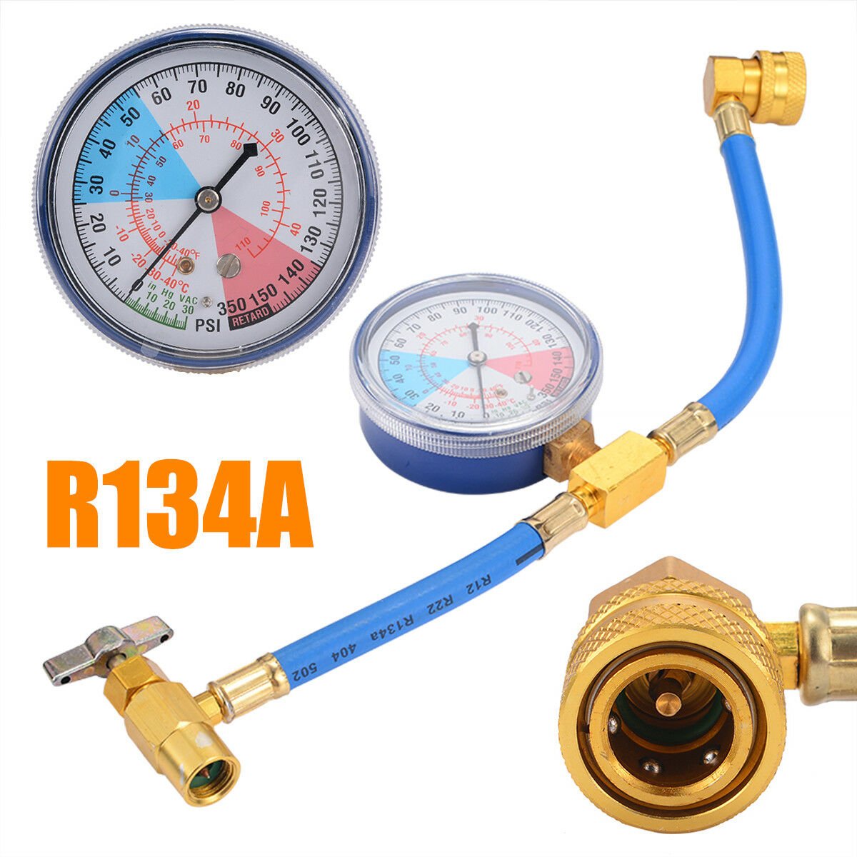 R134a Ac Hvac Recharge Measuring Refrigerant Hose Can Tap W Gauge