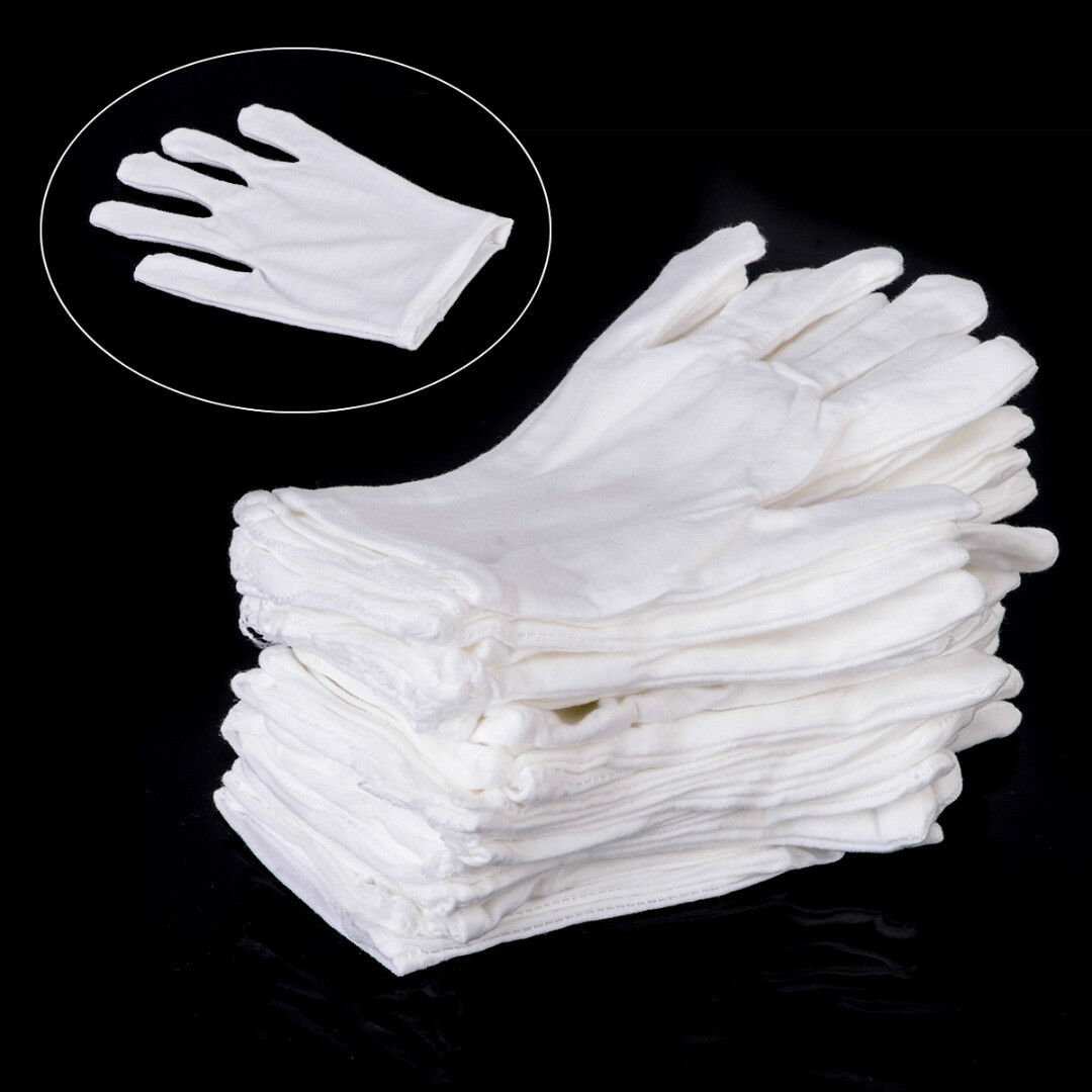 12Pairs White Inspection Cotton Lisle Work Gloves Coin Jewelry Lightweight Kit