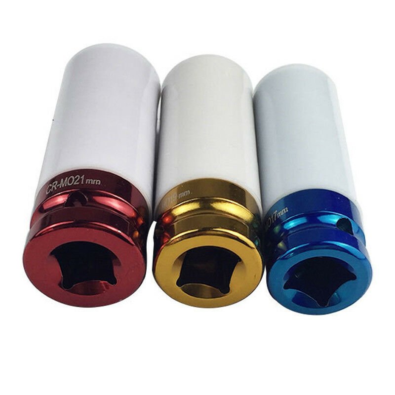 3pcs Car Dr Thin Wall Deep Impact Wheel lug nut Socket Set 17 19 21mm Colorful