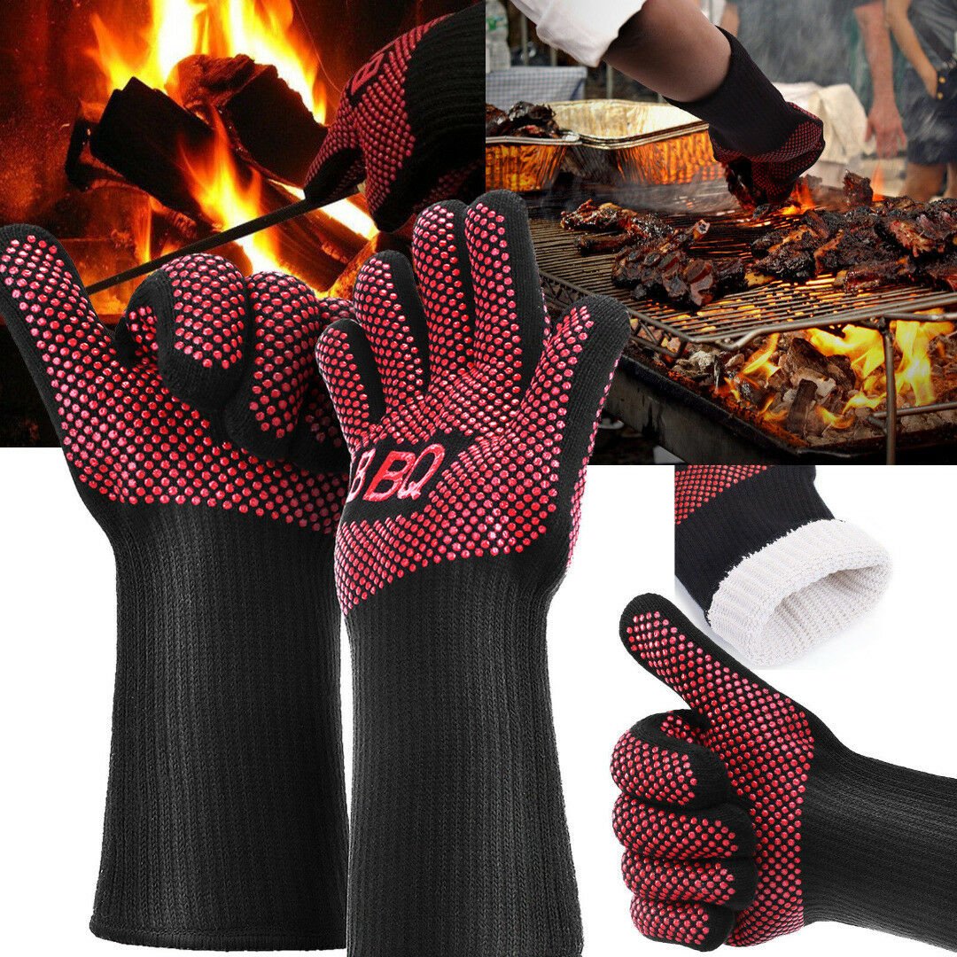 Bbq Heat Resistant 662℉ Silicone Kitchen Oven Cooking Grilling Bake Mitt Gloves 0265