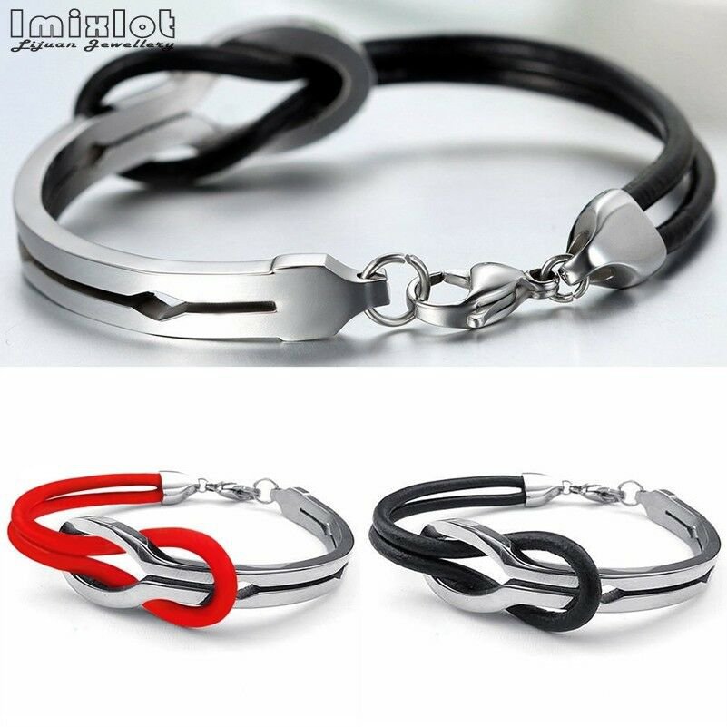 Love Infinity Stainless Steel Buckle Men Women Leather Bracelet Cuff Bangle