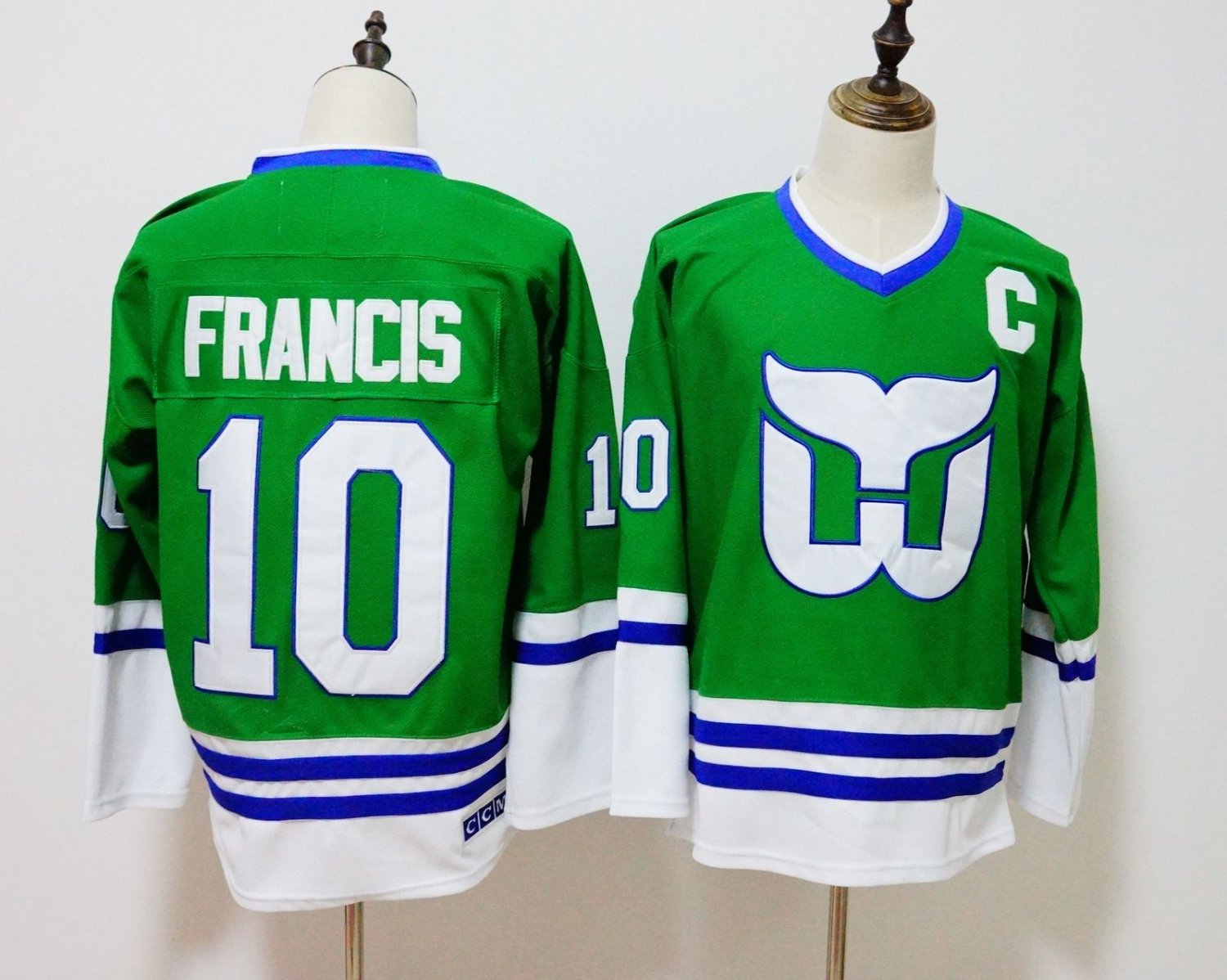 Men's Hartford Whalers 10 Ron Francis Green Stitched Hockey Jersey