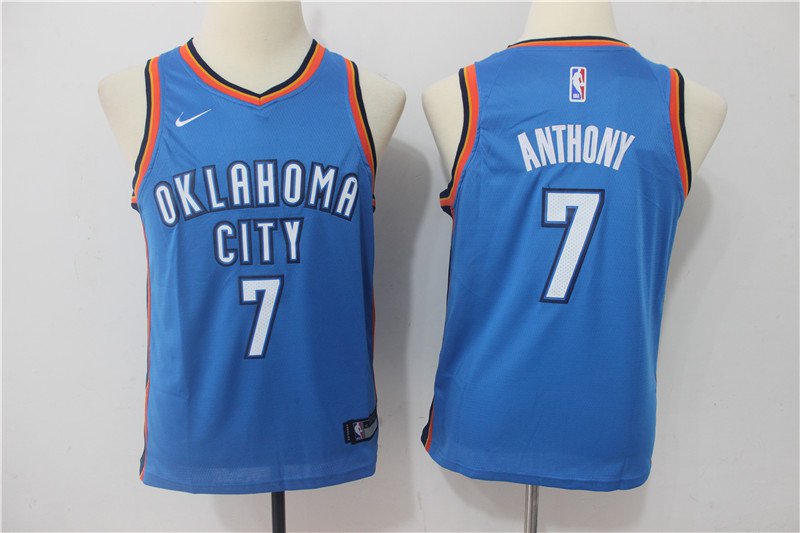 Youth Oklahoma City Thunder #7 Carmello Anthony Basketball Jersey Blue