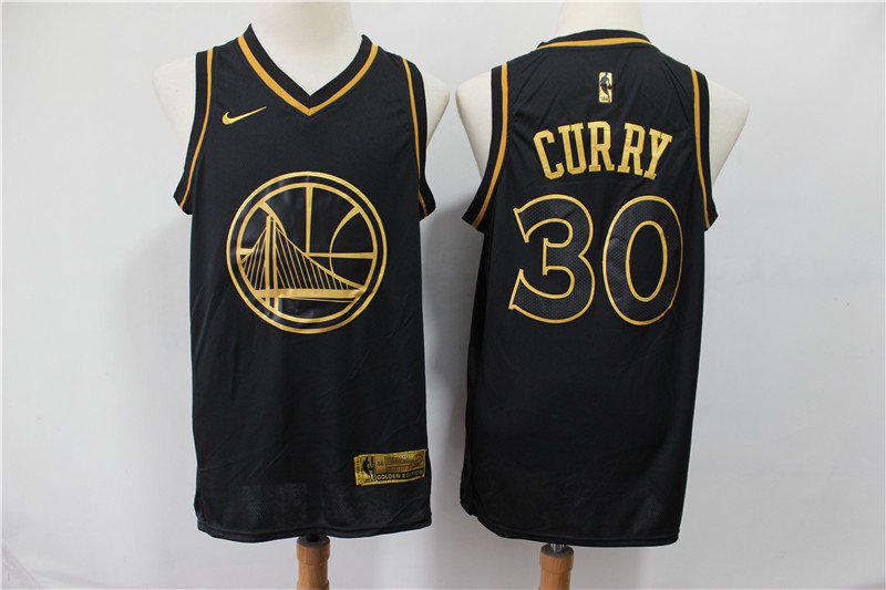 Men's Golden State Warriors #30 Stephen Curry Basketball Jersey Black Gold