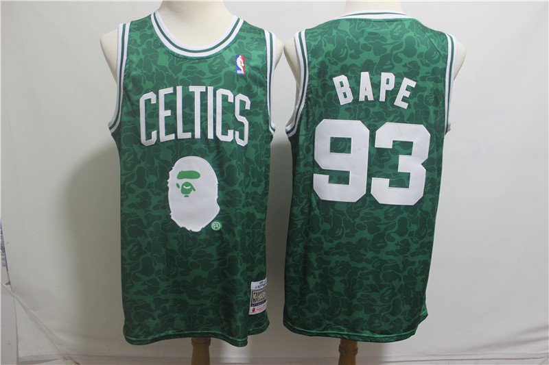 Men's BAPE Joint Celtics #93 Throwback Basketball Jersey Green Stitched