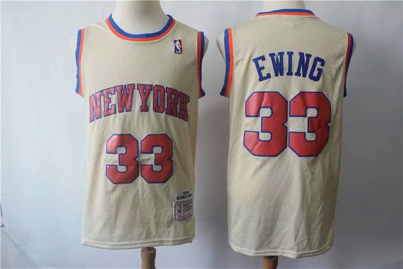 Men's New York Knicks 33# Patrick Ewing Basketball Throwback Jersey Cream