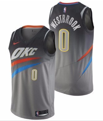 Men's Oklahoma Thunders 0# Russell Westbrook Gray Swingmen Basketball Jersey