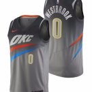Men's Oklahoma Thunders 0# Russell Westbrook Gray Swingmen Basketball Jersey