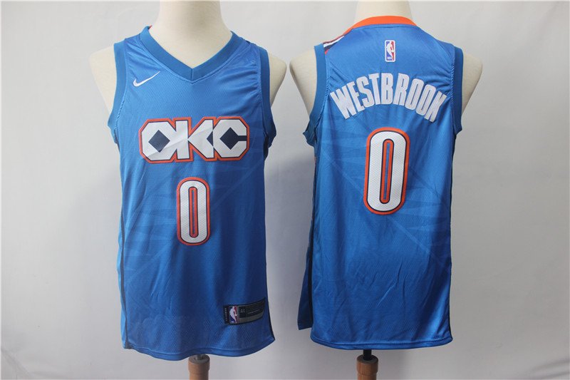 Men's Oklahoma Thunders #0 Russell Westbrook Blue Jersey City Edition