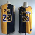 Men's Los Angeles Lakers #23 LeBron James Yellow-Black Split Spliced Jersey
