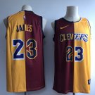Men's Cavaliers-Lakers #23 LeBron James Red-Yellow Split Spliced Jersey