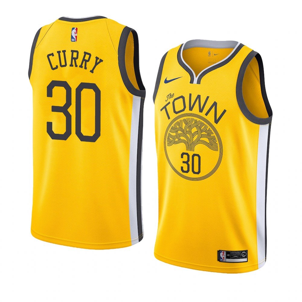 Men's Golden State Warriors #30 Stephen Curry Yellow Earned Edition Jersey