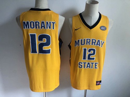 Men's Ja Morant #12 Murray State Racers Yellow Basketball Jersey Stitched