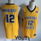 Youth Ja Morant #12 Murray State Racers Yellow Basketball Jersey Stitched