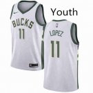 Youth Milwaukee Bucks #11 Brook Lopez Swingman Basketball Jersey White