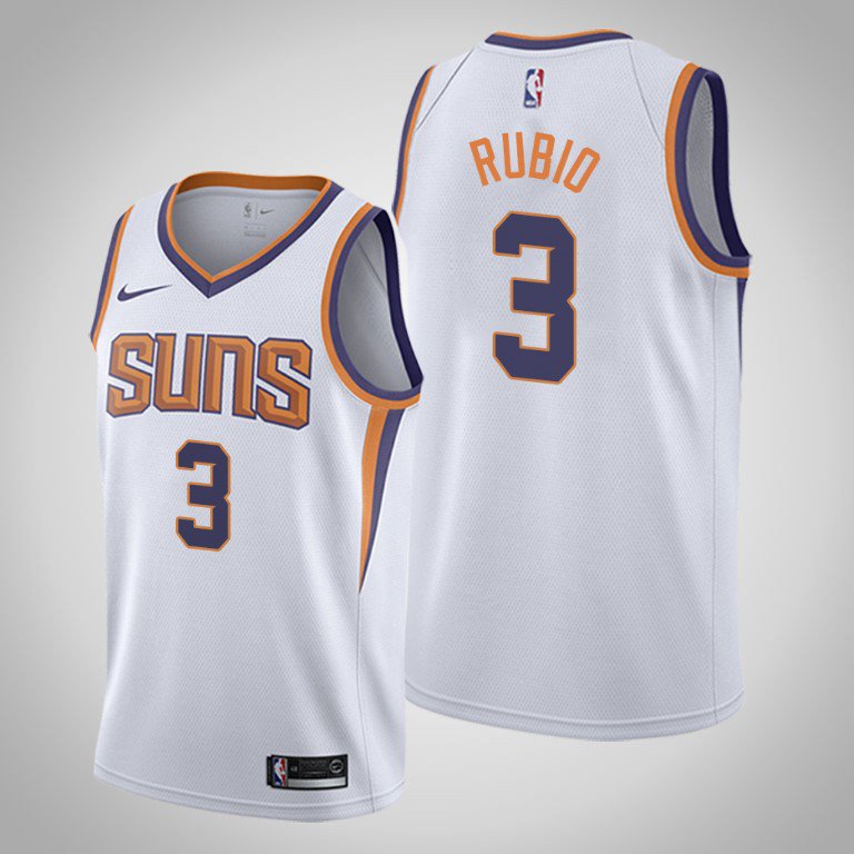 Men's Phoenix Suns #3 Ricky Rubio White Swingman Stitched Jersey Association