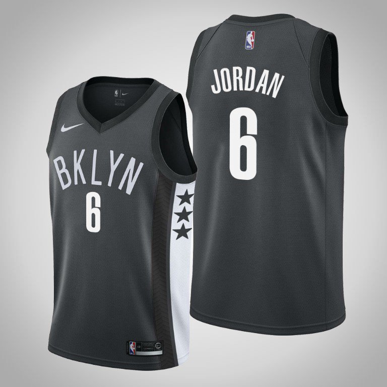 Men's Brooklyn Nets #6 DeAndre Jordan Black Swingman Stitched Jersey Statement