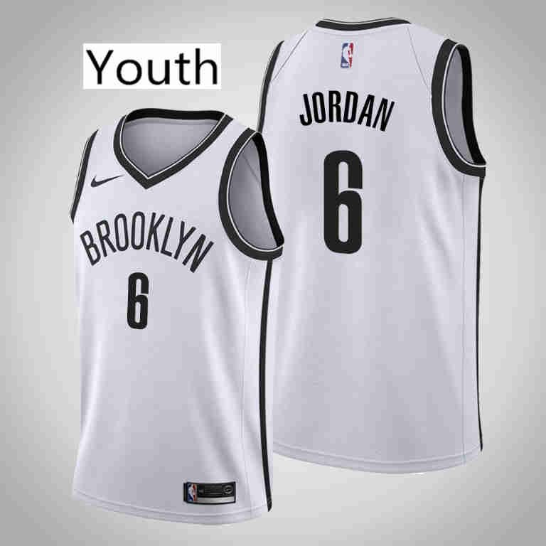 Youth Brooklyn Nets #6 DeAndre Jordan White Swingman Stitched Jersey Association