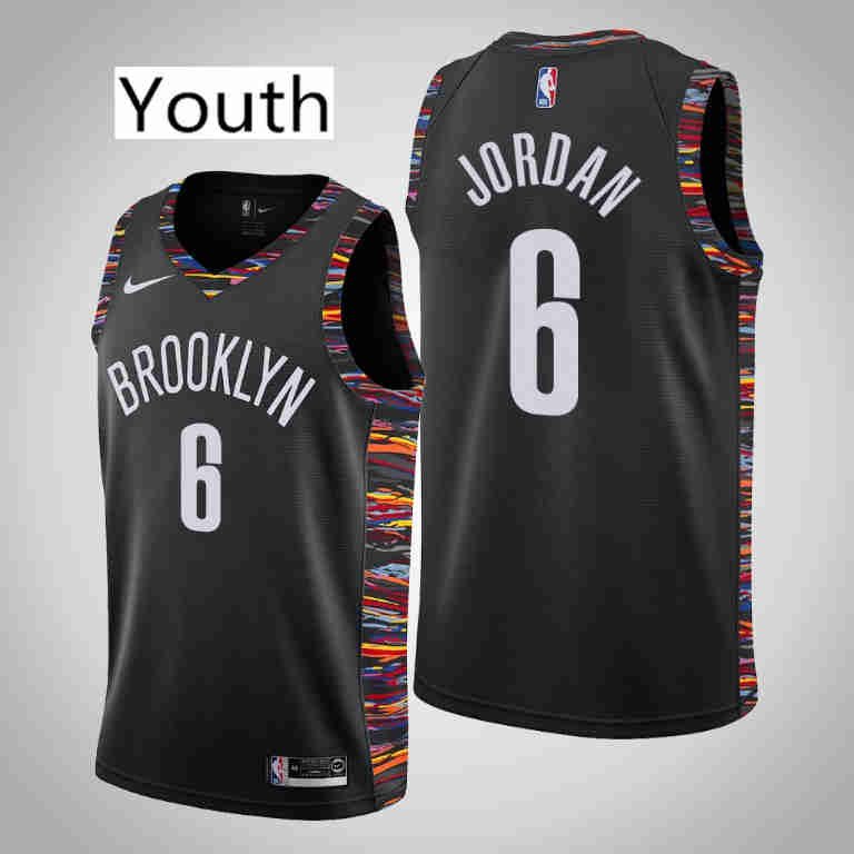 Youth Brooklyn Nets #6 DeAndre Jordan Black Swingman Stitched Jersey City