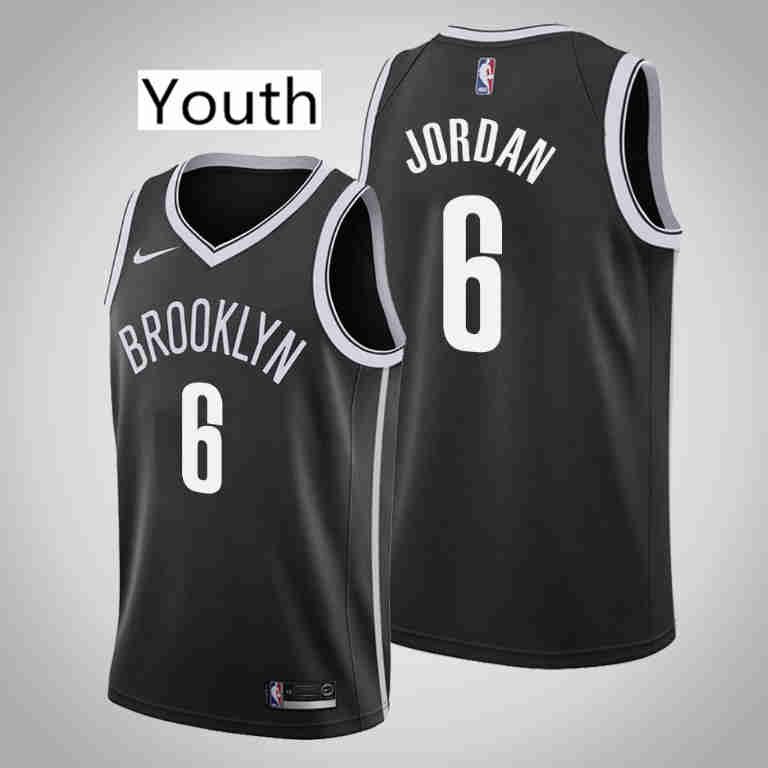 Youth Brooklyn Nets #6 DeAndre Jordan Black Swingman Stitched Jersey Icon