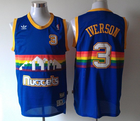 Men's Denver Nuggets #3 Allen Iverson Throwback Basketball Jersey Blue