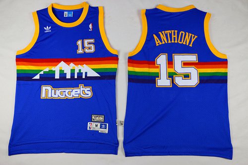 Men's Denver Nuggets #15 Carmelo Anthony Blue Throwback Basketball Jersey
