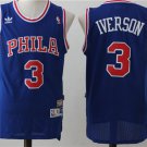 Men's Sixers Phila #3 Allen Iverson Blue Throwback Basketball Jersey Stitched