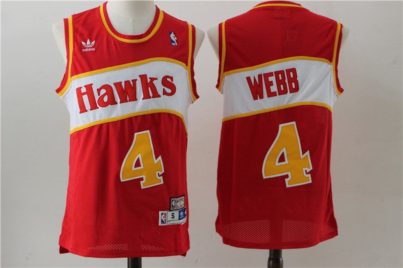 Men's Atlanta Hawks #4 Spud Webb Throwback Basketball Jersey Red Stitched