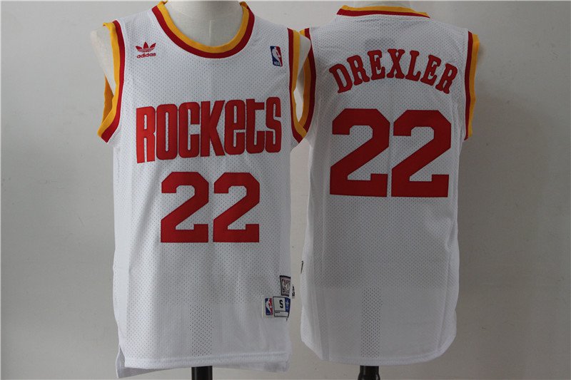 Men's Houston Rockets #22 Clyde Drexler Throwback Basketball Jersey White
