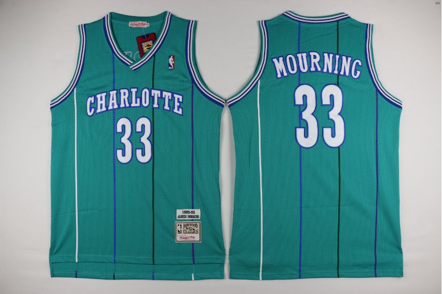 Men's Charlotte Hornets 33# Alonzo Mourning Green Throwback Jersey