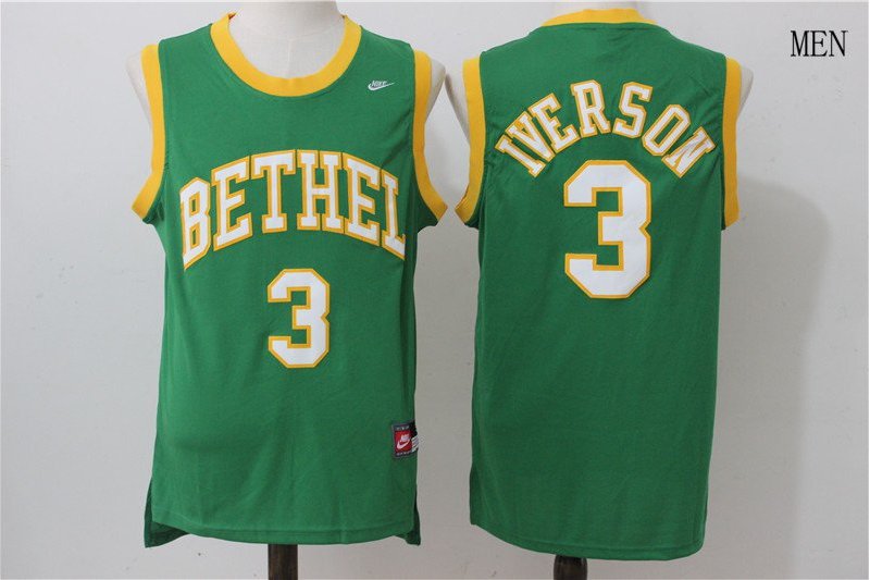 Men's Bethel High School #3 Allen Iverson Basketball Jersey Green