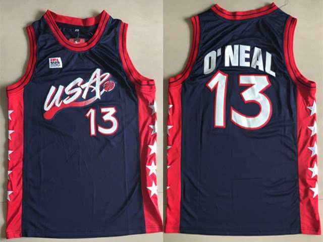 Men's Shaquille O'Neal #13 Throwback 1996 Team USA Basketball Jersey Nvay Stitched