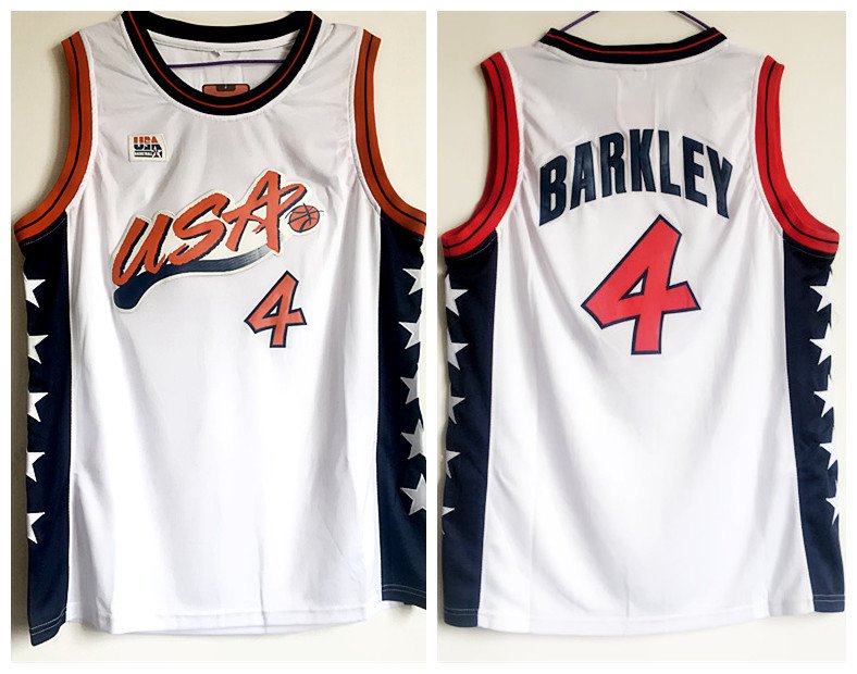 Men's Charles Barkley #4 Throwback 1996 Team USA Basketball Jersey White Stitched