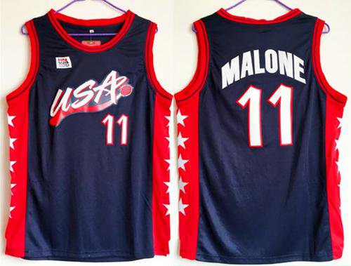 Men's Karl Malone #11 Throwback 1996 Team USA Basketball Jersey Nvay Stitched