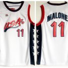 Men's Karl Malone #11 Throwback 1996 Team USA Basketball Jersey White Stitched