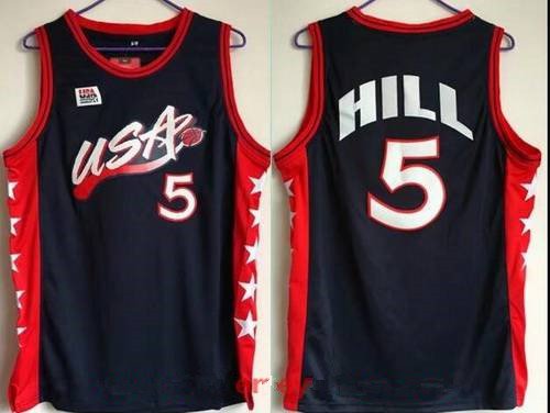 Men's Grant Hill #5 Throwback 1996 Team USA Basketball Jersey Nvay Stitched