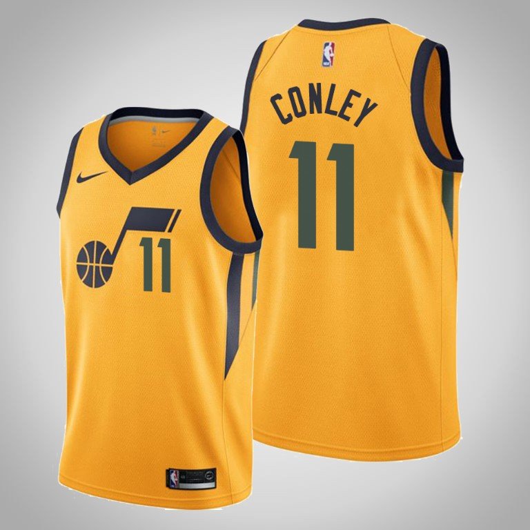 Men's Utah Jazz #11 Mike Conley Gold Swingman Stitched Jersey Statement Edition