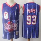 Men's BAPE Joint Houston Rockets #93 Retro Basketball Jersey Blue Stitched