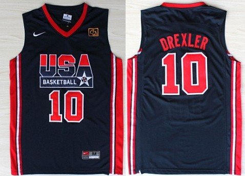 Men's Clyde Drexler #10 Team USA BasketBall Throwback Jersey Navy Stitched