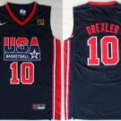 Men's Clyde Drexler #10 Team USA BasketBall Throwback Jersey Navy Stitched