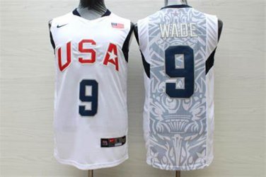 Men S Dwyane Wade 9 Throwback 08 Team Usa Basketball Jersey White Stitched