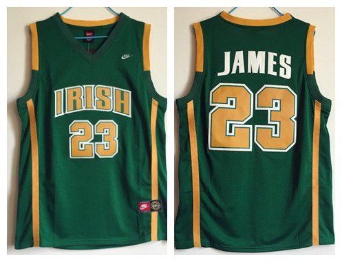 Men's Lebron James #23 Irish High School Basketball Jersey Green Stitched