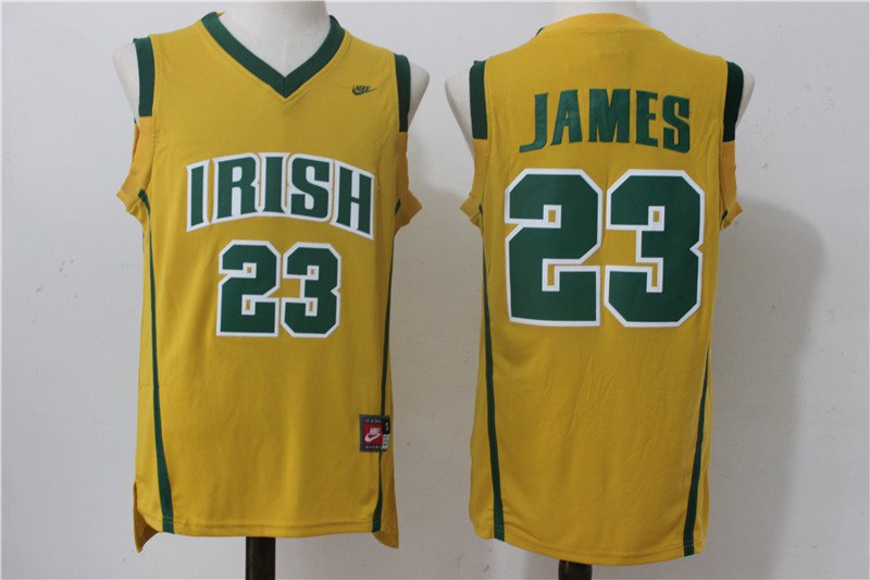 Men's Lebron James #23 Irish High School Basketball Jersey Yellow Stitched